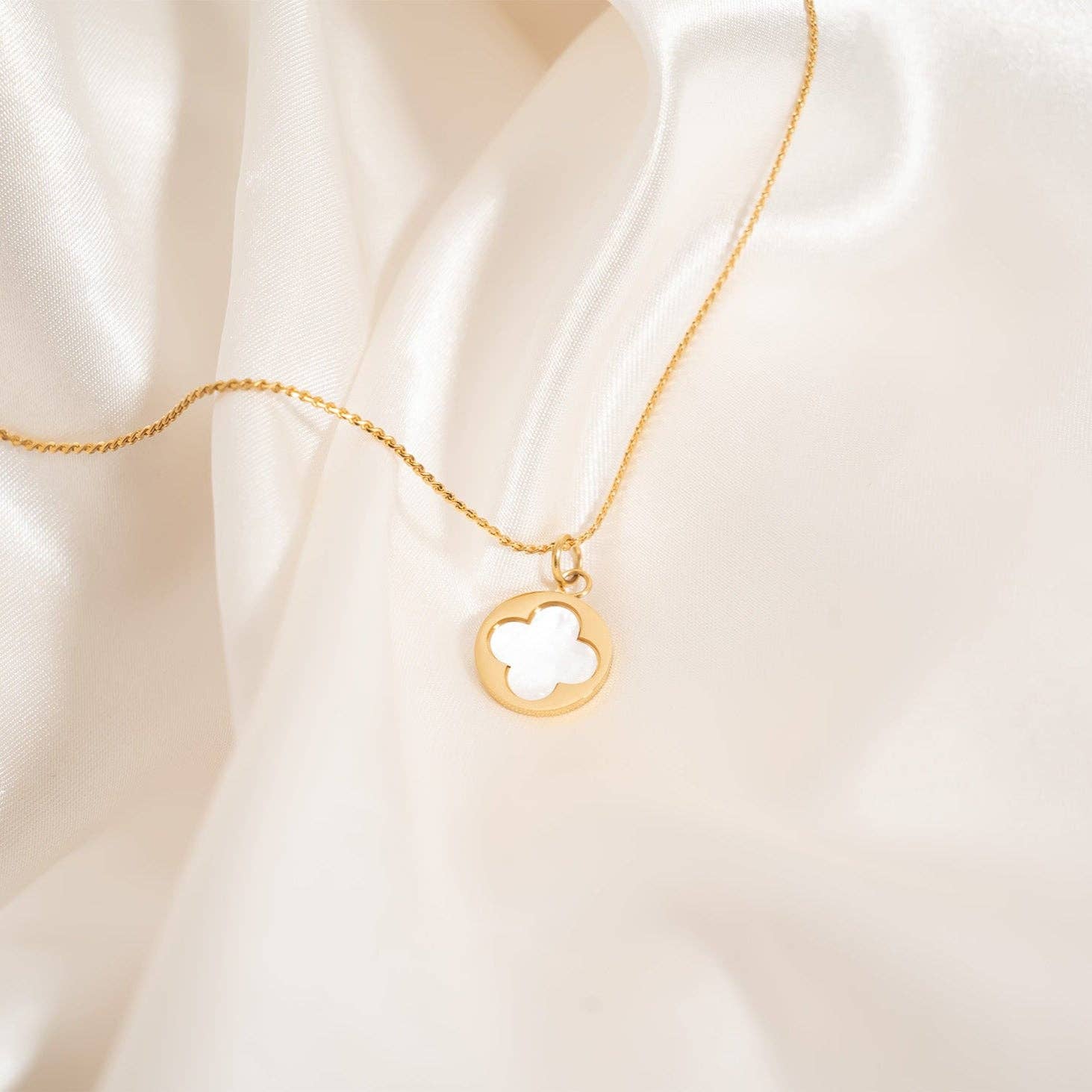 18K Gold PVD Stainless Steel Mother Of Pearl Floral Charm: Gold