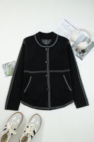 Black Bomber Contrast Trim Snap Button Long Sleeve Cardigan
