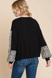 ETK-8180 Animal Print Solid Jersey Casual Top: Black/Ivory / Small
