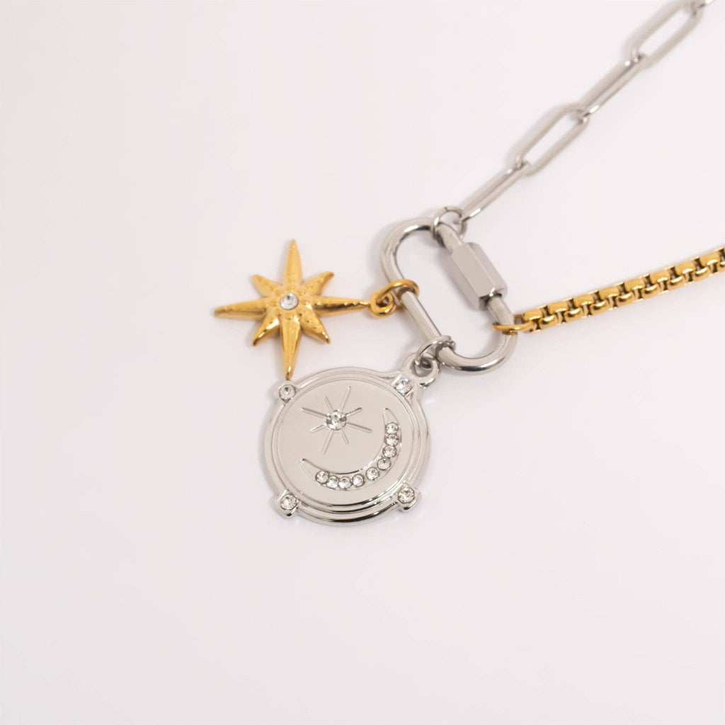 Stainless Steel Mixed Metal Paperclip Carabiner Necklace: Mixed Metal