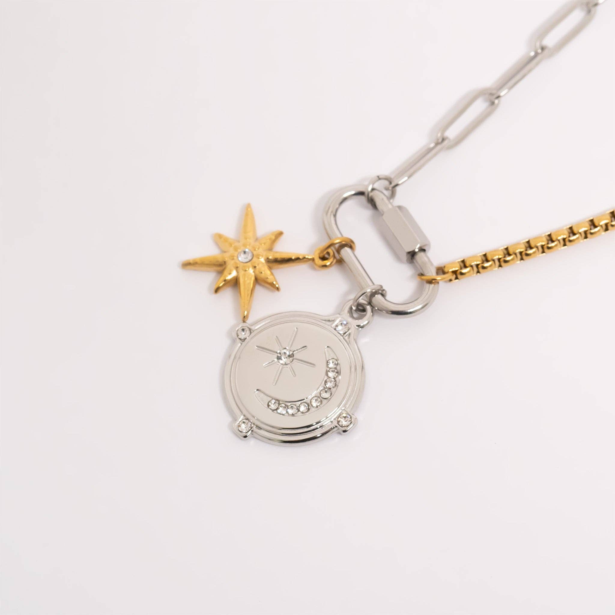 Stainless Steel Mixed Metal Paperclip Carabiner Necklace: Mixed Metal