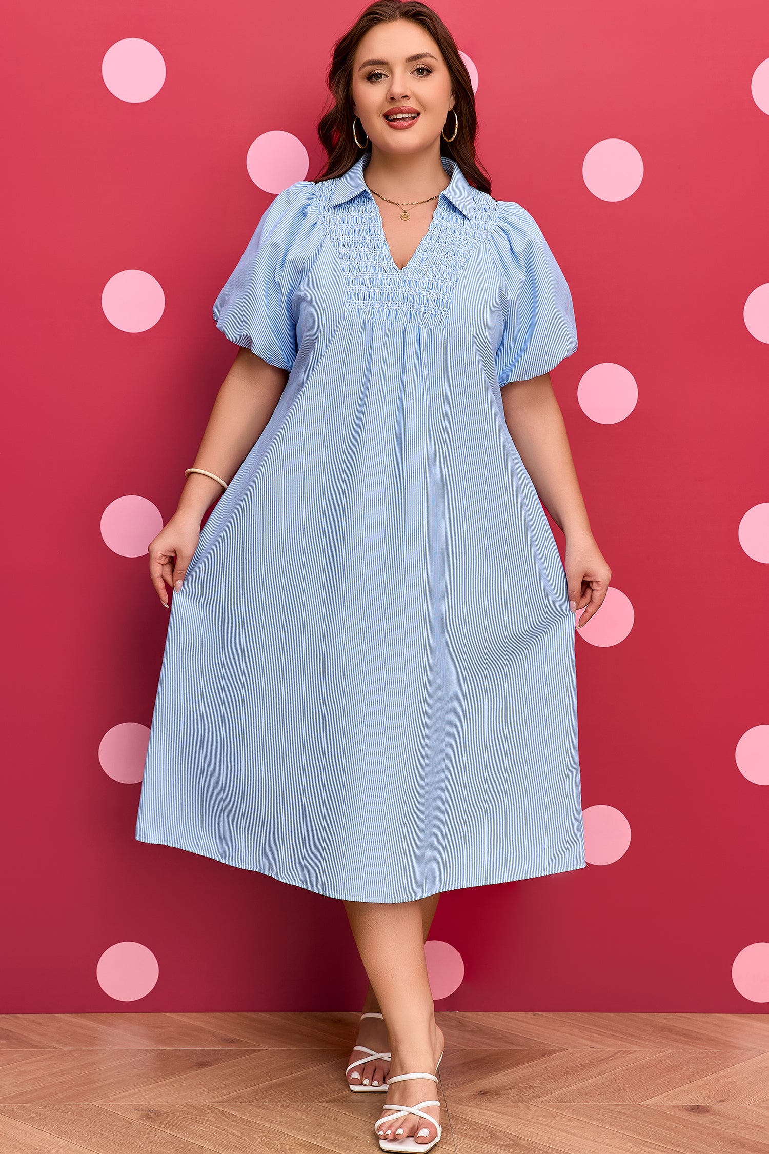 Sky Blue Stripe Midi Dress