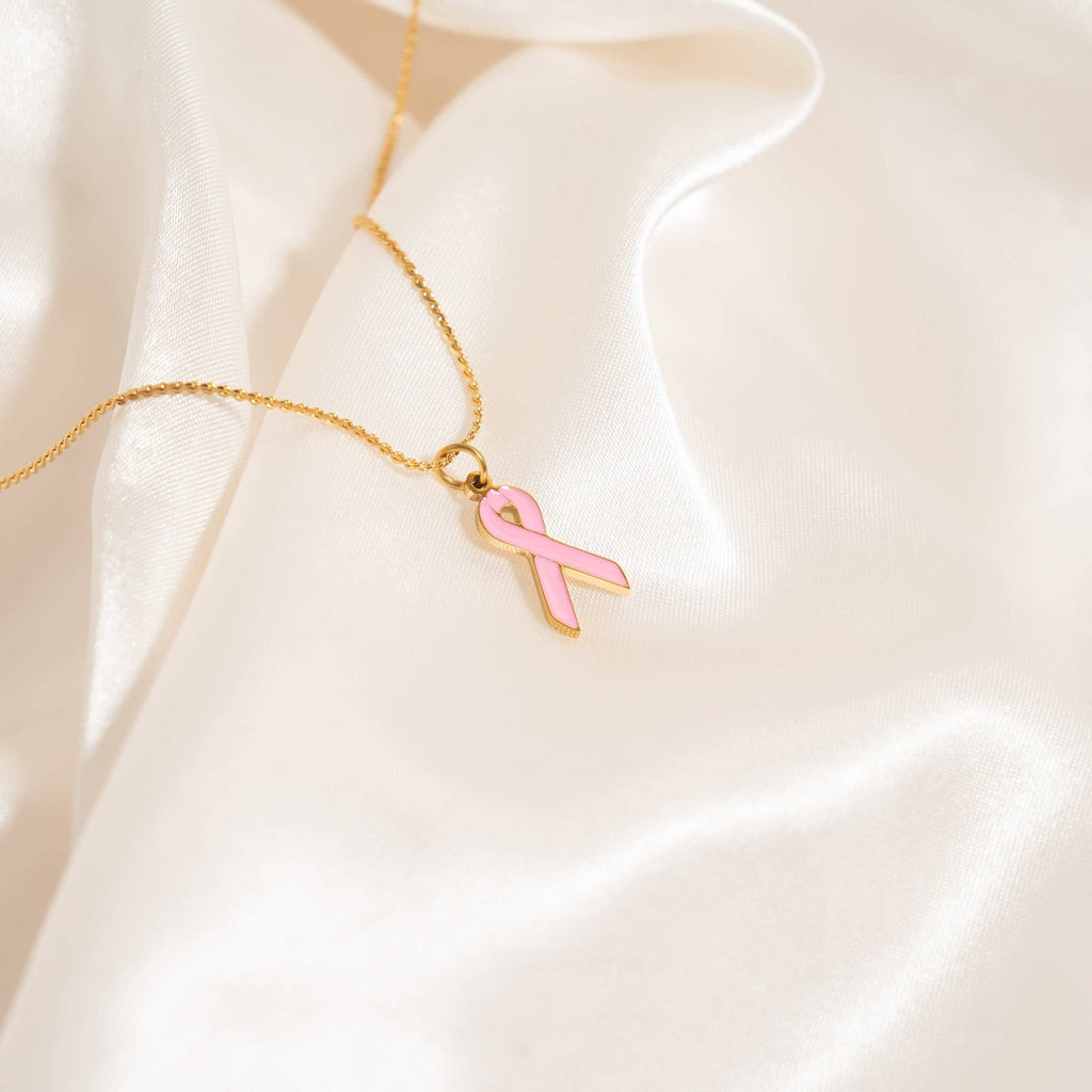 Breast Cancer Awareness Pink Ribbon Charm: Gold