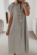 Black Stripe Short Sleeve Long Dress