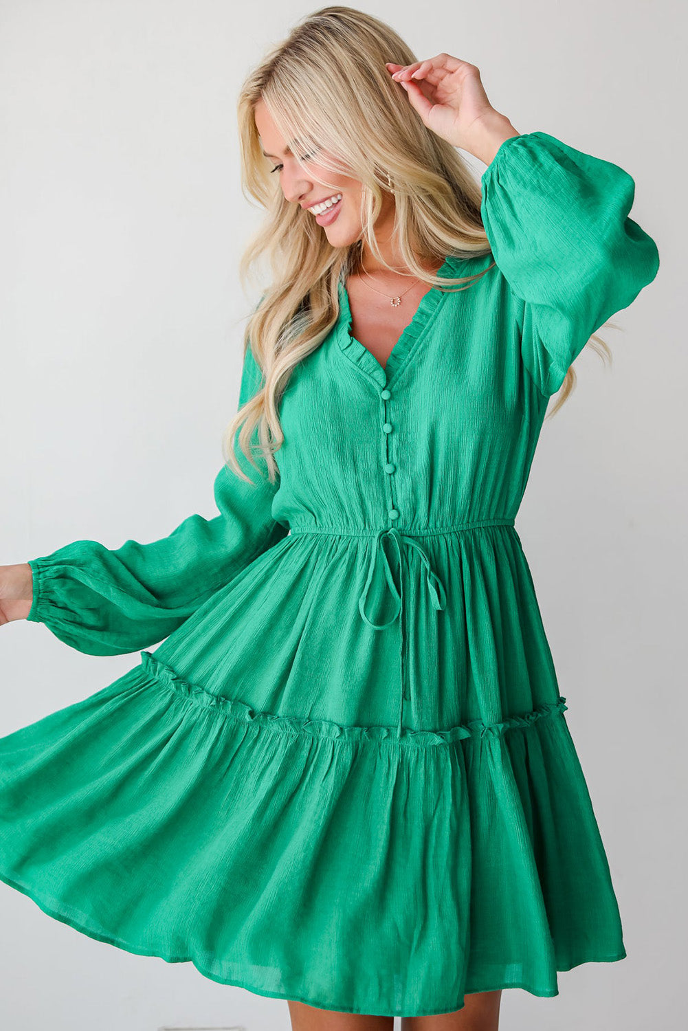 Sea Green Frilly Mini Dress