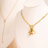 Stainless Steel Paperclip Carabiner Charm Holder Necklace: Gold / 16"+2"