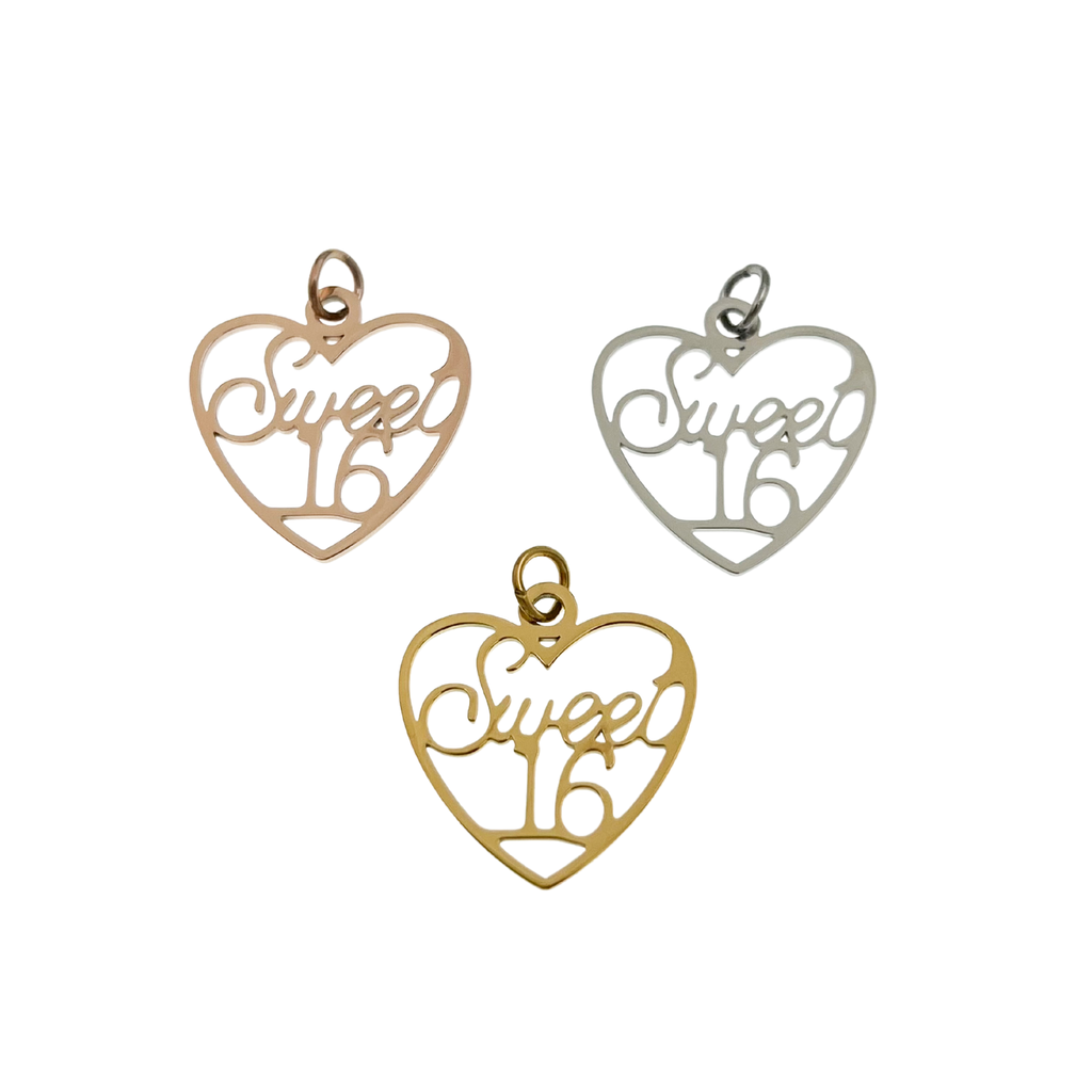 18k Gold PVD Coated Stainless Steel "Sweet 16" Charm