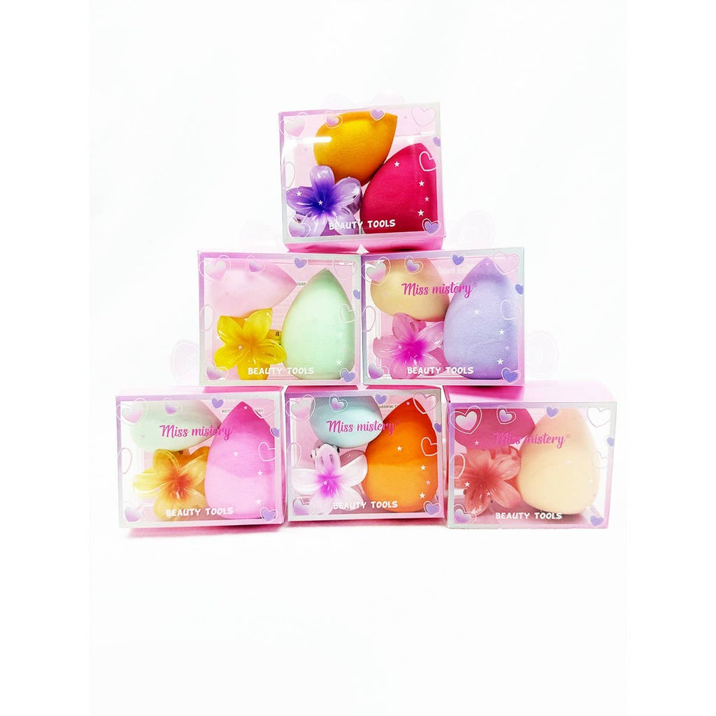 Blending Sponge Set with Cute Flower Hair Claw Clip: MIX COLOR / ONE(12)