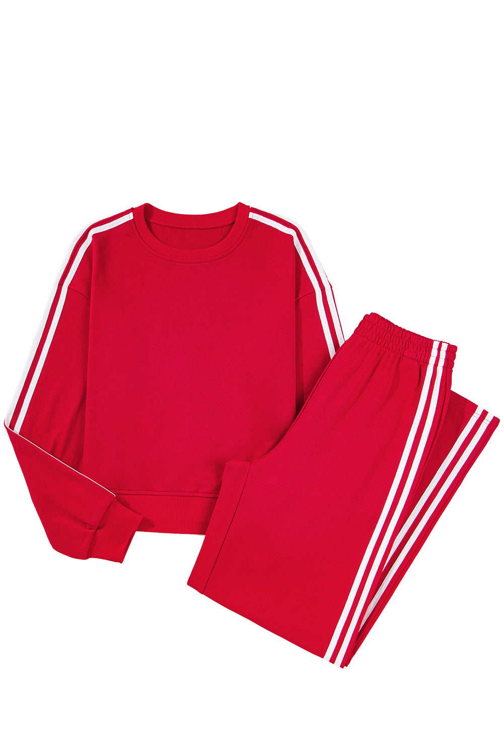 Fiery Red Pullover Wide Leg Pants 2pcs Outfit
