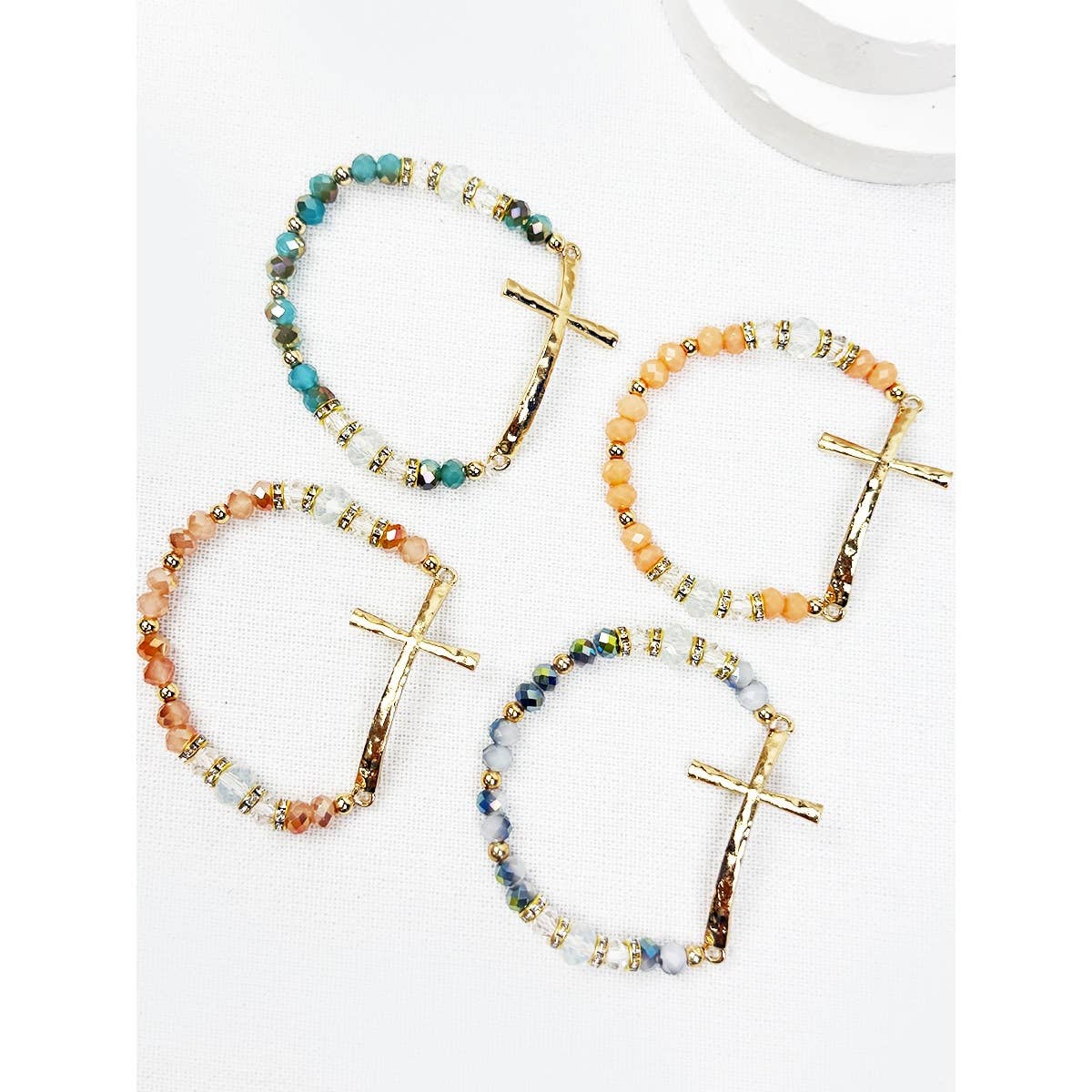 Hammered Cross Bead Stretch Bracelet: MIX COLOR / ONE(12)
