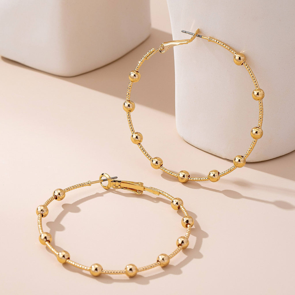 Classic Gold Ball Beaded Station Hoop Earrings | 80E61576: GOLD