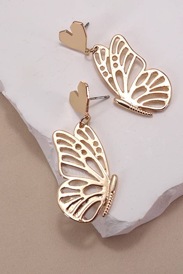HEART BUTTERFLY SYMMETRIC EARRINGS | 80E3869: GOLD
