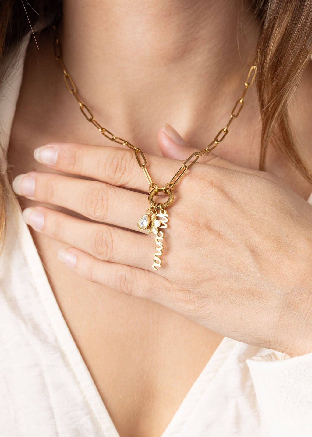 18K Gold Stainless Steel Mama Charm Holder Necklace Gift Set: Stainless