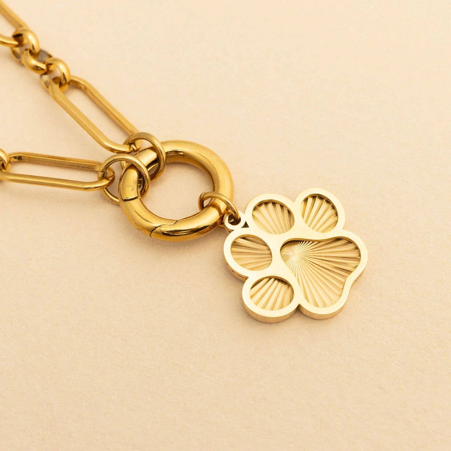 18K Gold PVD Stainless Steel Paw Print Charm: Gold