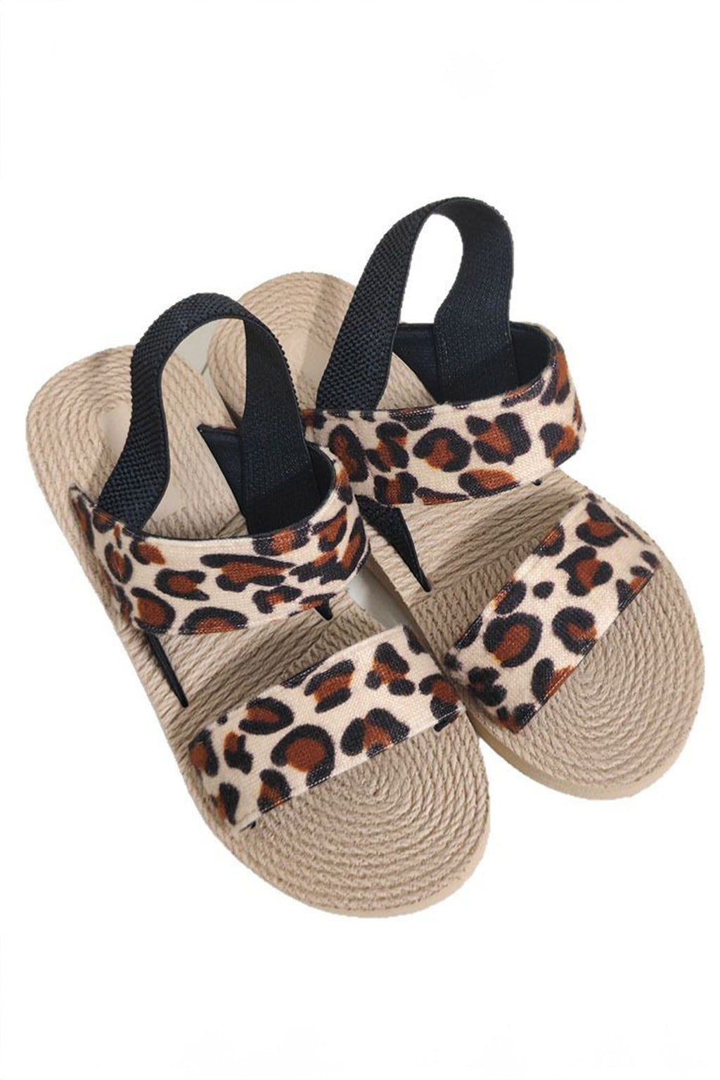 Leopard Double Straps Woven Textured Sole Casual Sandals
