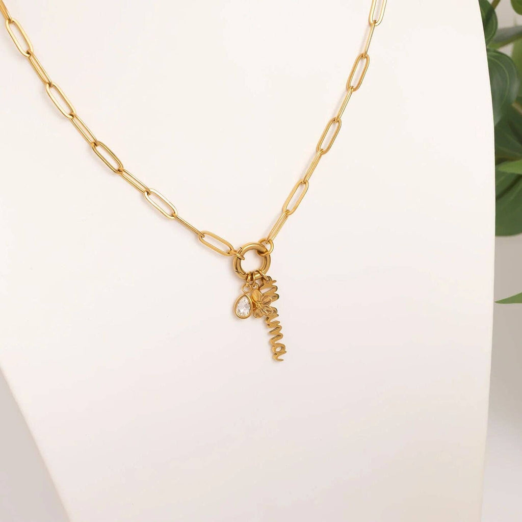 18K Gold Stainless Steel Mama Charm Holder Necklace Gift Set: Stainless