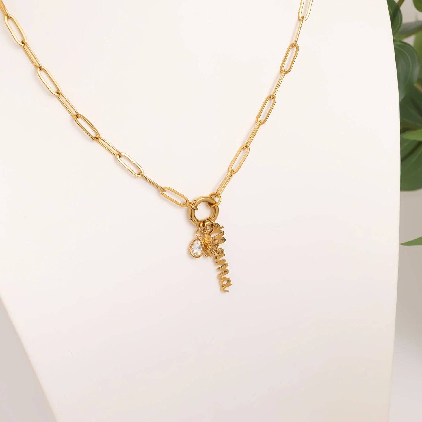 18K Gold Stainless Steel Mama Charm Holder Necklace Gift Set: Stainless