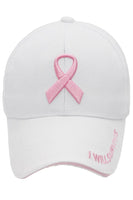 Breast Cancer Awareness Ribbon Baseball Cap: White