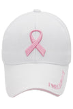 Breast Cancer Awareness Ribbon Baseball Cap: White