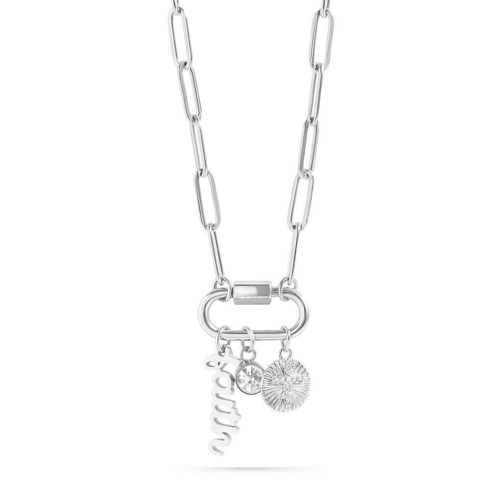 18K PVD Gold Carabiner "Faith" Paperclip Charm Necklace: Gold