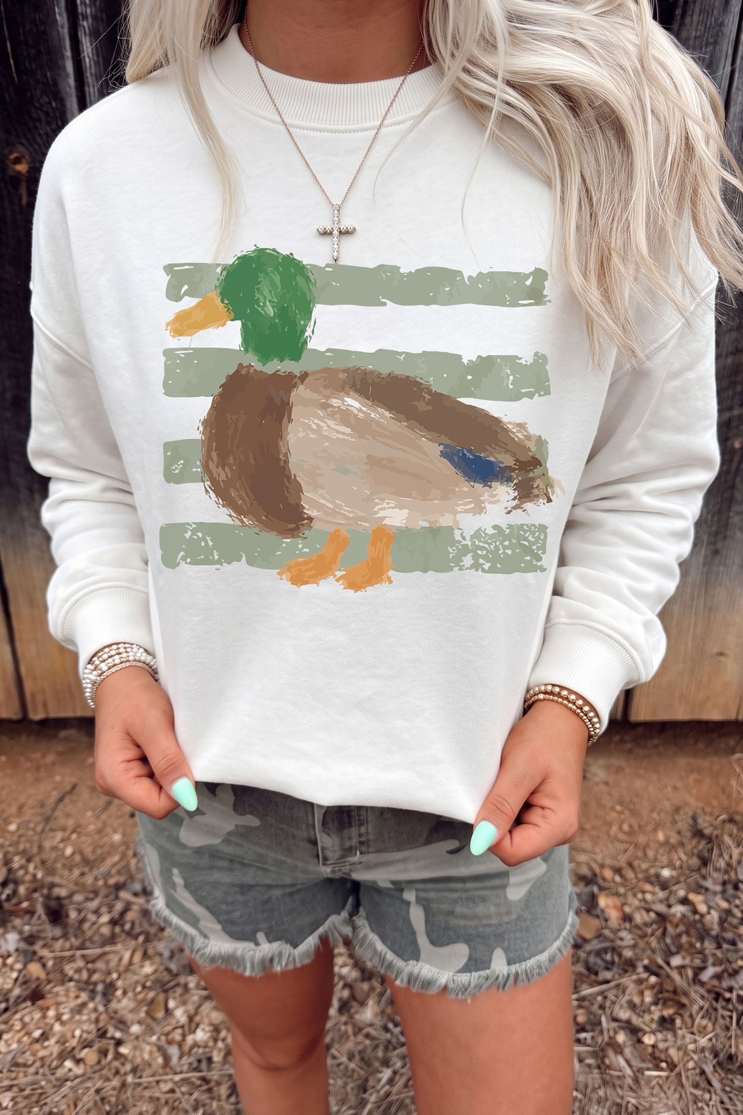 White Western Duck Graphic Sweatshirt