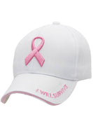 Breast Cancer Awareness Ribbon Baseball Cap: White