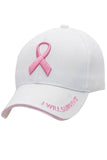 Breast Cancer Awareness Ribbon Baseball Cap: White