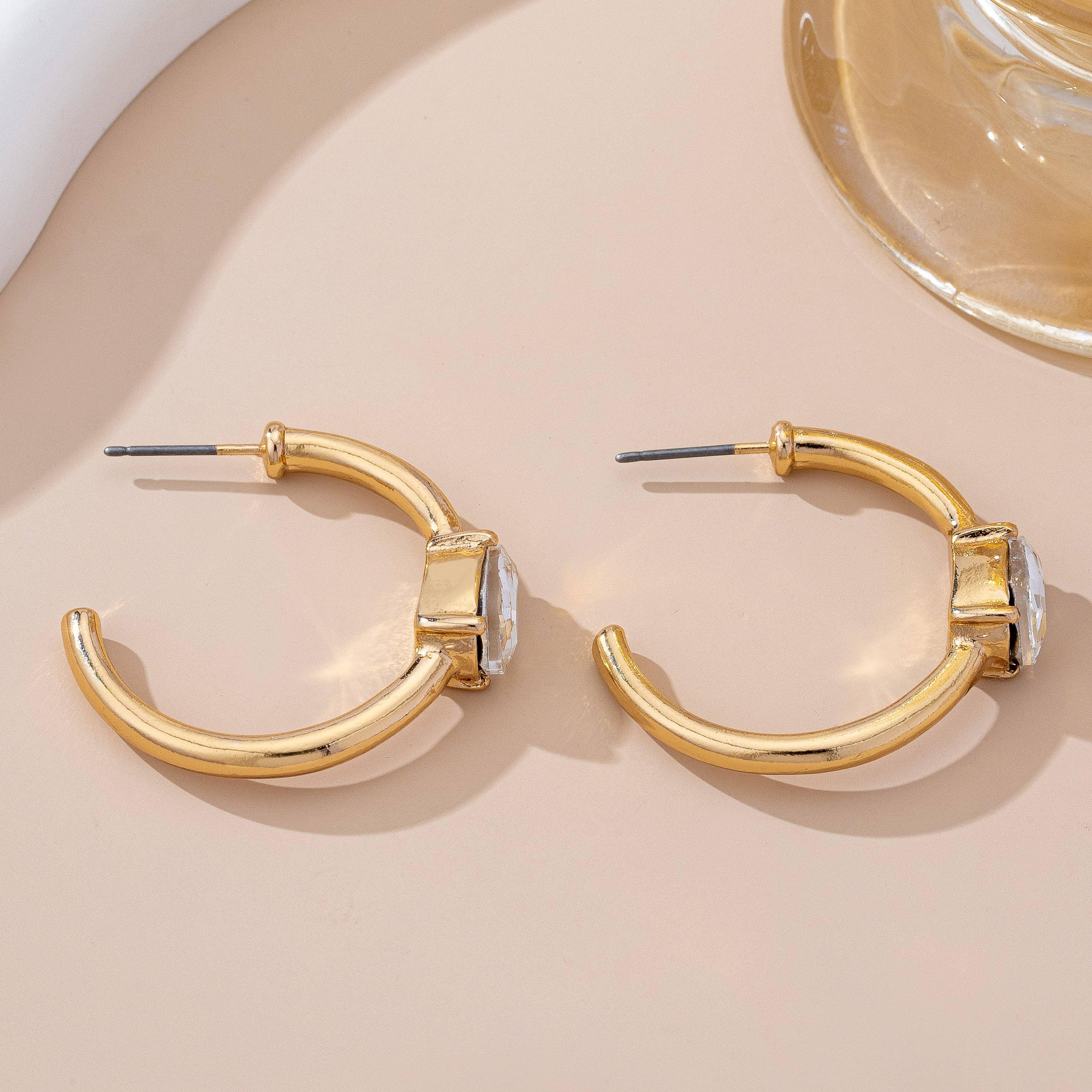 Solitaire Crystal Gold Hoop Earrings | 80E61640: GOLD