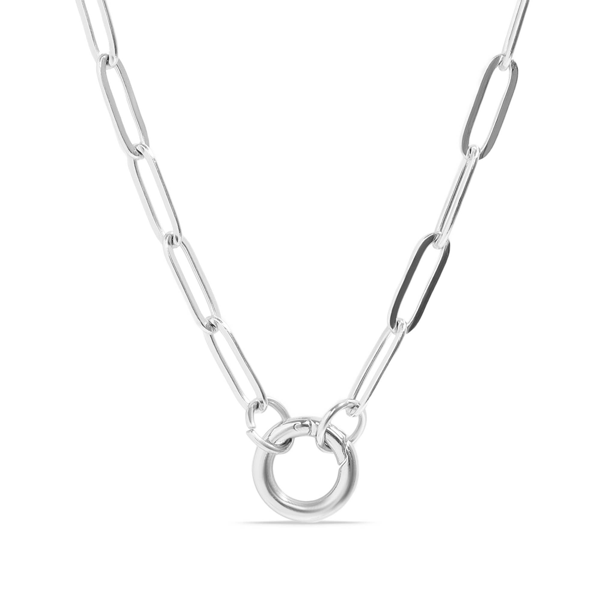 Stainless Steel Paperclip Carabiner Charm Holder Necklace: Stainless / 18"+2"