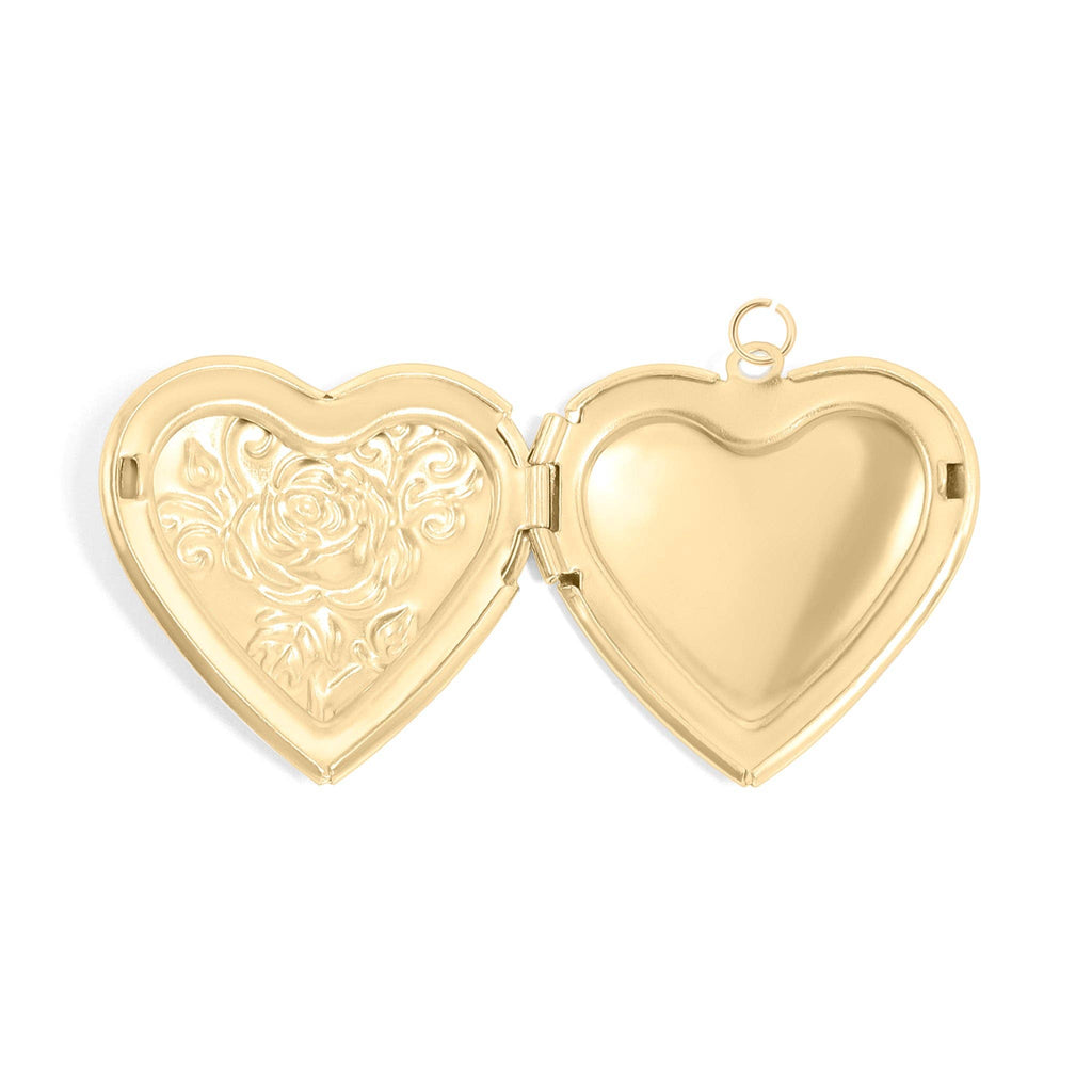 18K Gold PVD Stainless Steel Rose Heart Locket: Gold