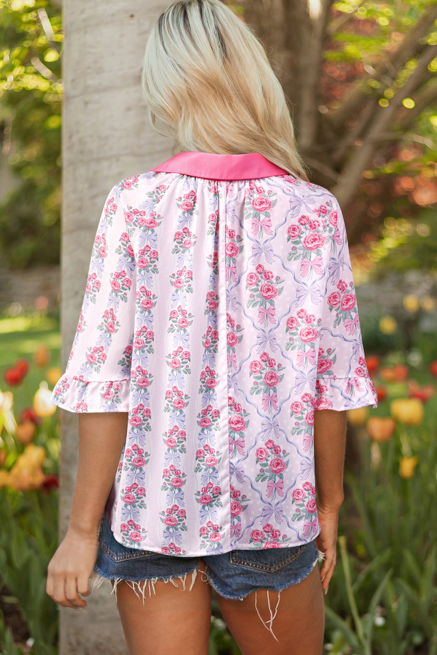 Floral Ruffled Half Sleeve Shirt