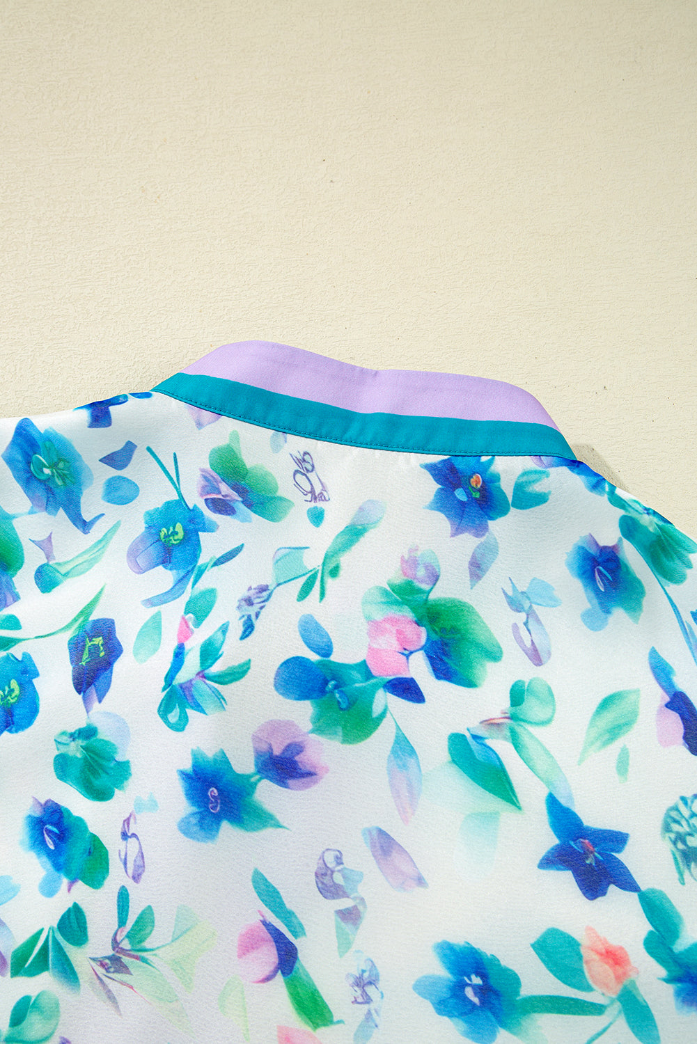 Green Floral Print Puff Sleeve Plus Size Blouse