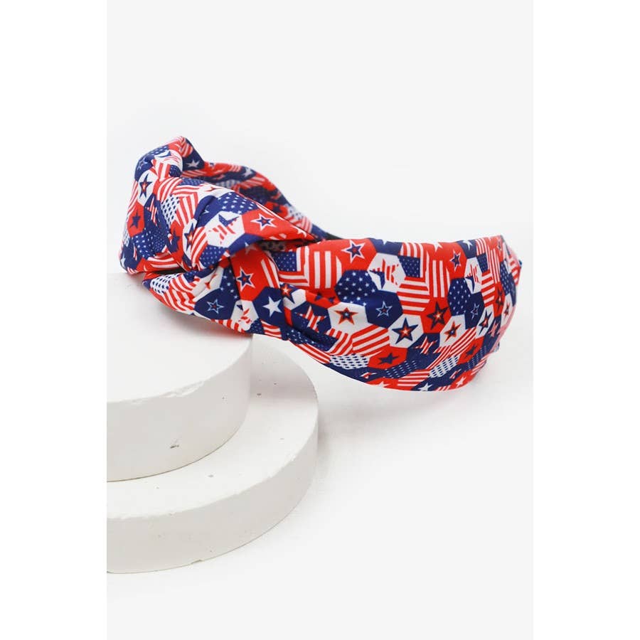 USA Flag American Patriotic Twisted  Headband: MIX COLOR / ONE(12)
