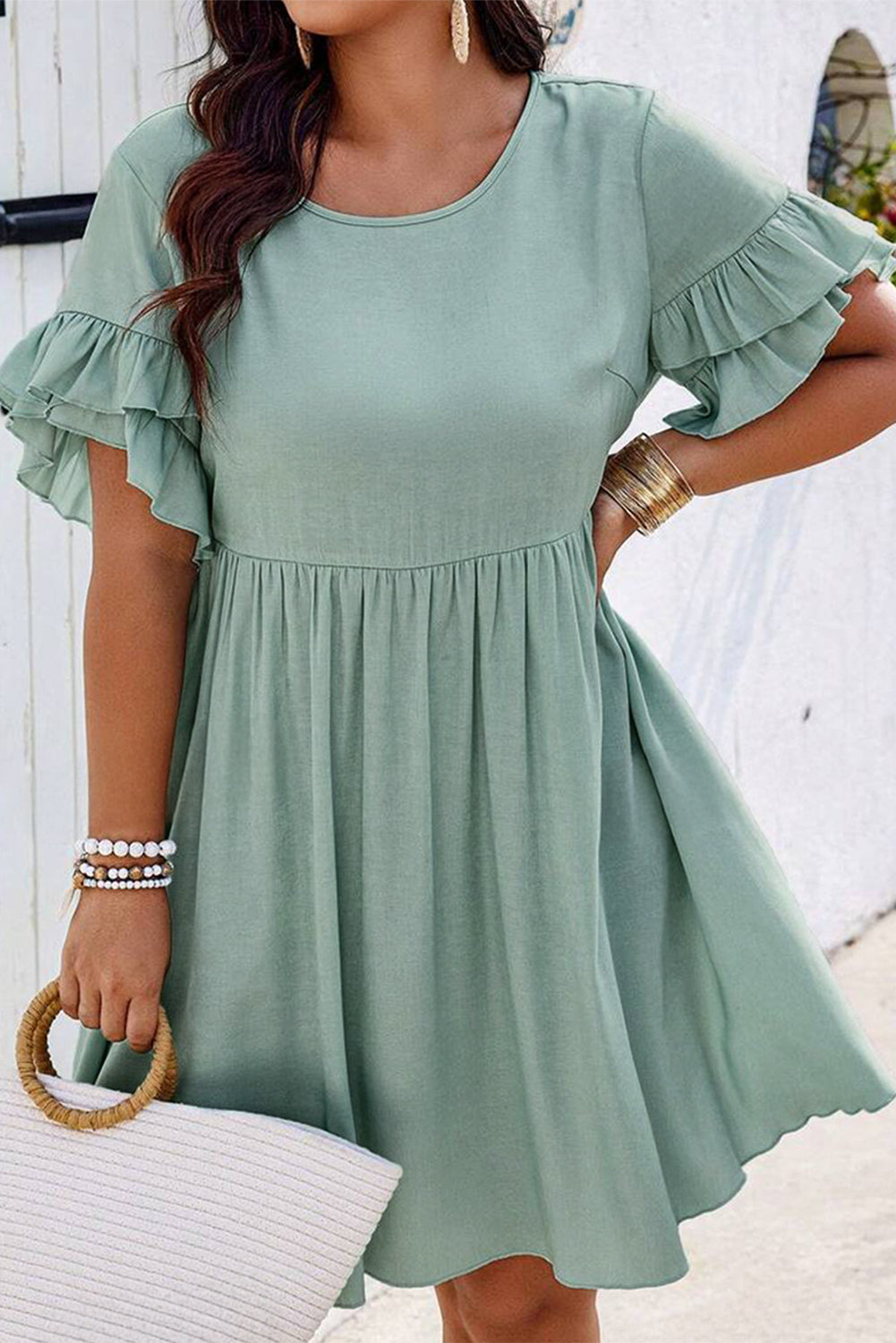 Grass Green Ruffle Flared Mini Dress