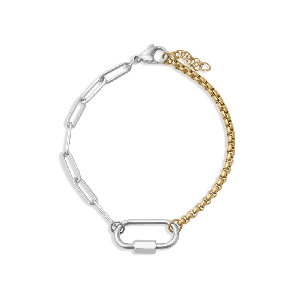 Mixed Metal Split Chain Paperclip Carabiner Bracelet: Mixed Metal