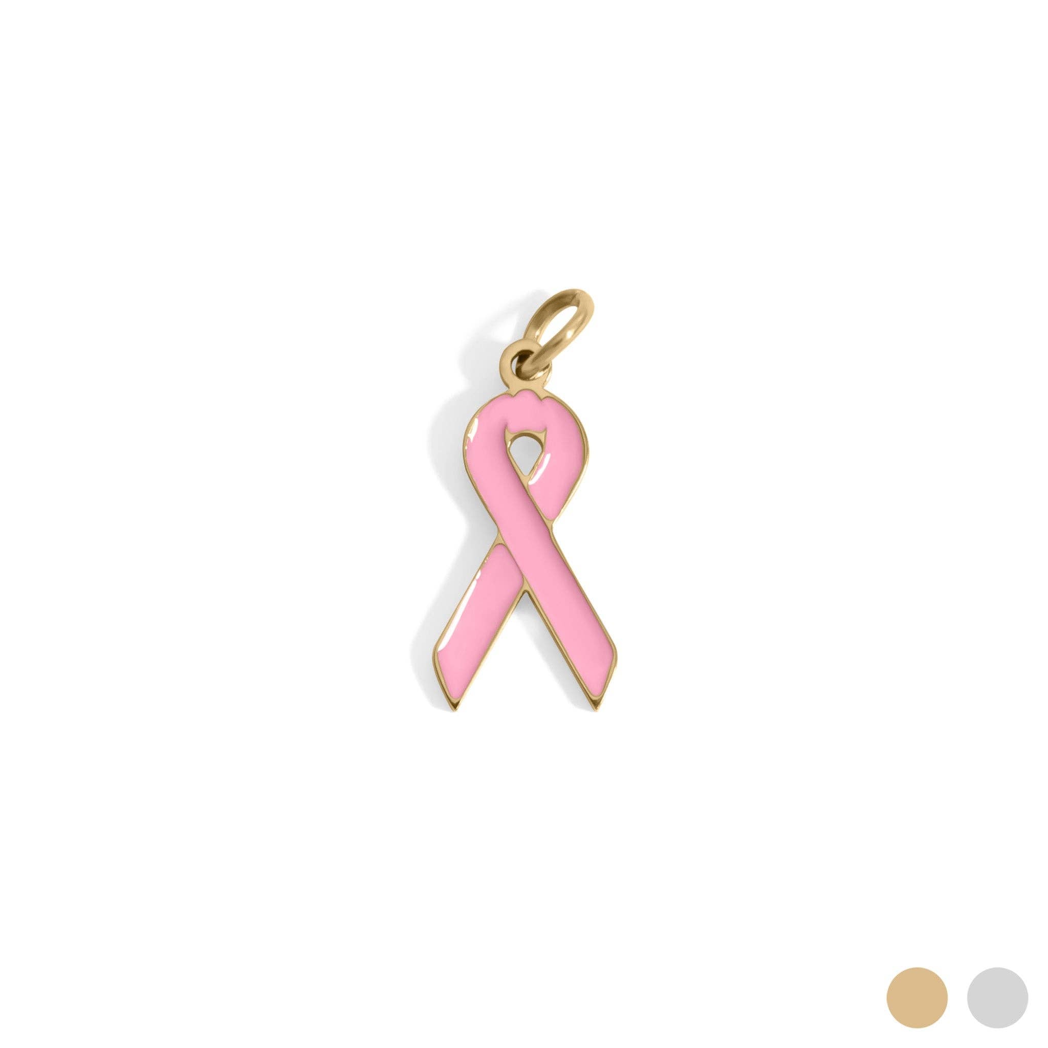 Breast Cancer Awareness Pink Ribbon Charm: Gold