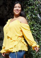 Nurode's Plus Size Asymmetrical Shoulder Ruffle Blouse : 2XL