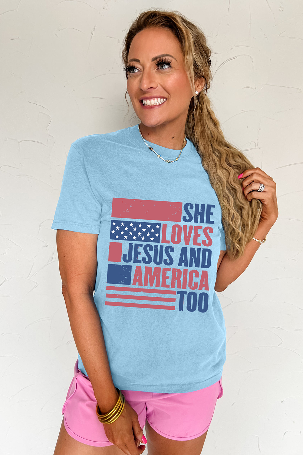 Light Blue AMERICA Patriotic T Shirt
