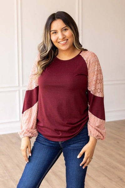 Berry Blush Lace Fusion Top: Pink