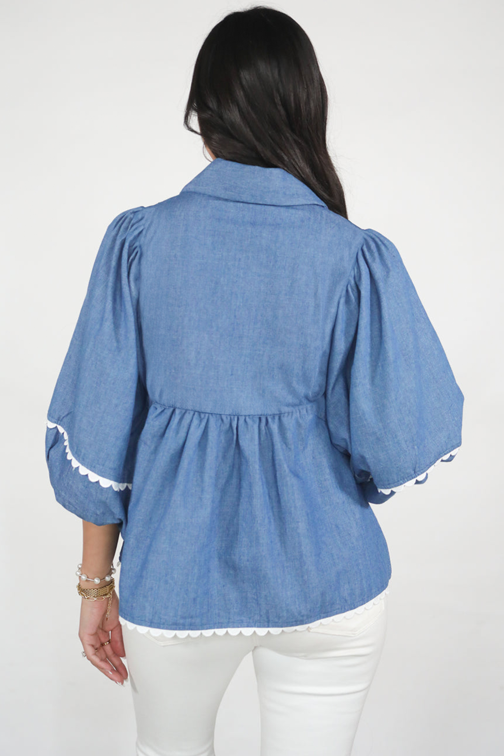 Dusk Blue Scallop Babydoll Blouse