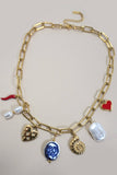 STAINLESS STEEL TARNISH FREE CHARM NECKLACE | 40NK373: GOLD