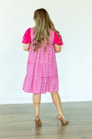 Pink Gingham Button-Up Dress: Pink / M