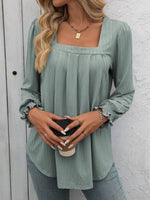 Square Neck Long Sleeve T-Shirt for Women: Pink / 95%polyester+5%spandex / L