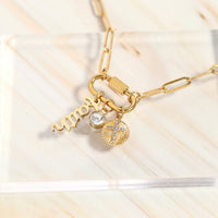 18K PVD Gold Carabiner "Faith" Paperclip Charm Necklace: Gold