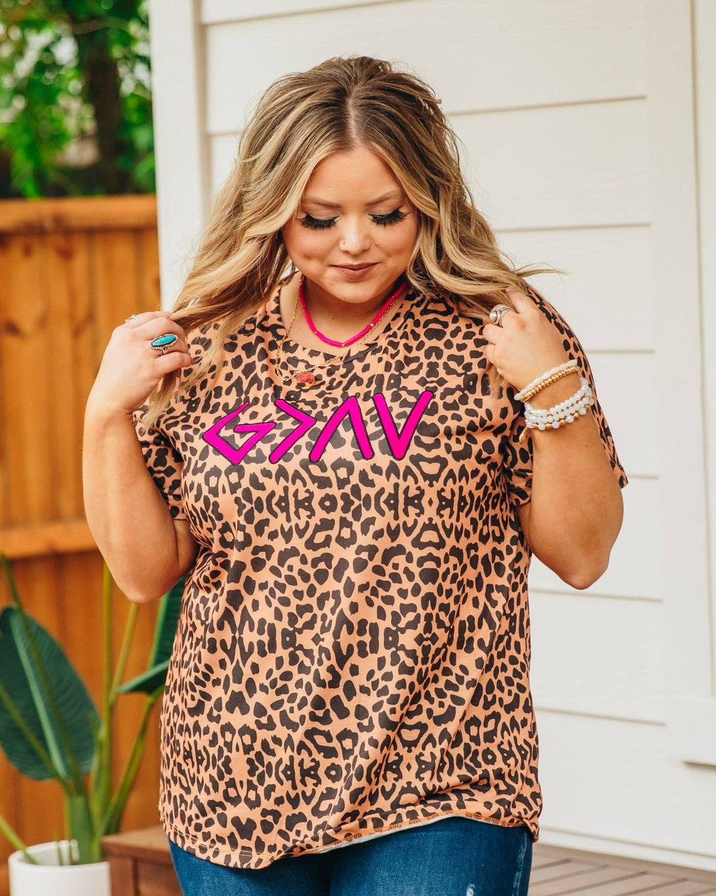God Is Greater Then The Highs and Lows on Leopard Crew Neck Tee: Leopard / Small