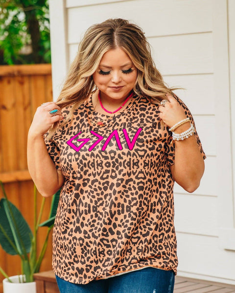 God Is Greater Then The Highs and Lows on Leopard Crew Neck Tee: Leopard / Small