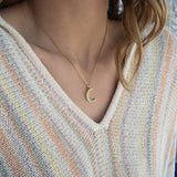 18K Gold PVD Stainless Steel Pearl Beaded Moon Charm: Gold / 15mm