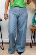 Dusk Blue Patched Pocket Textured Wide Leg Jeans