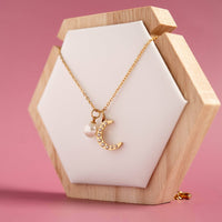 18K Gold PVD Stainless Steel Pearl Beaded Moon Charm: Gold / 15mm