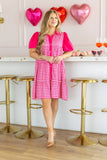 Pink Gingham Button-Up Dress: Pink / M